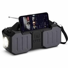 Portable Solar-Powered Wireless Speaker with AM FM Radio and LED Flashlight