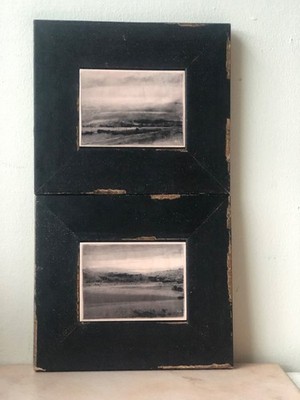 Pair of Framed Painted Art Tile Landscape / Abstract - Modern Art  Decor Signed