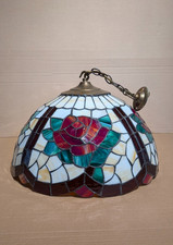 Vintage Tiffany style pendant lightshade, hand cut slag glass, handmade,1970s