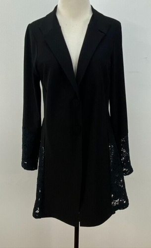 MOTTO SIZE 10 -12 WOMENS BLACK STRETCH KNIT BUTTON UP LONGLINE JACKET FITTED