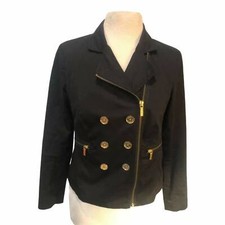 Michael Kors Black Gold Zip Buttons Women's Double Sz 6P Breasted Jacket