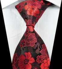 Hot Classic Floral Red Black Dark Red JACQUARD WOVEN 100 Silk Men's Tie Necktie