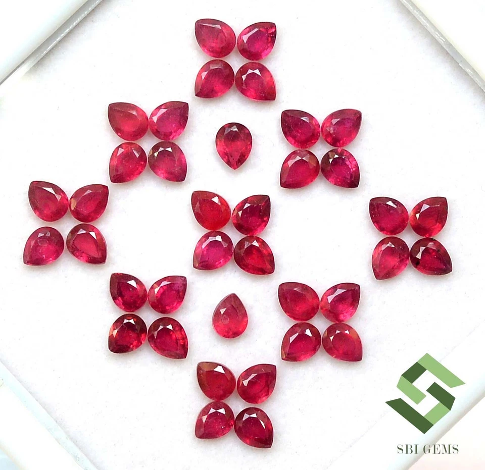 8.90 CTS Natural Ruby Pear Cut 4.50x3.50 mm Lot 25 Pcs Calibrated Loose Gems GF - Image 3 of 4