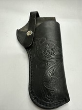 Vintage Western Cowboy Tooled Leather Gun Holster Detailed Black Unmarked