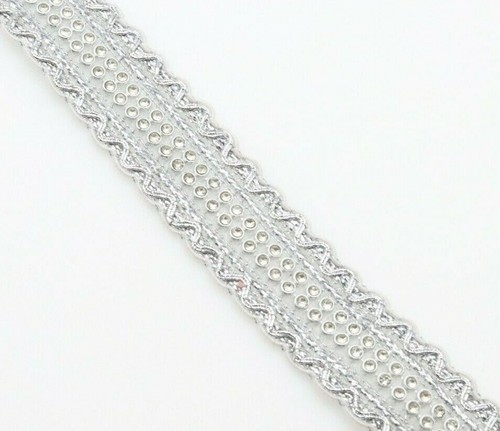 FCL 2 Yrd Fine Metallic Stone Zari Cutwork Sari Dupatta Sewing Lace Trim Border - Picture 6 of 67