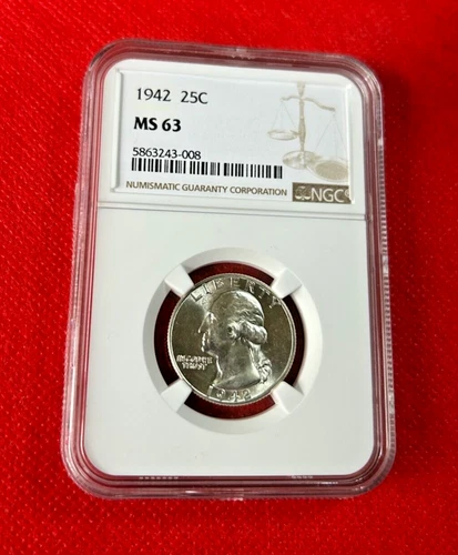 1942 US SILVER QUARTER NGC MS 63