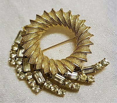 Broche Ancienne En Métal Et Cristal - Longueur 3 Cm - Occasion En Très Bon état - Bijou Vintage