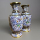 Large Pair Chinese Cloisonné Enamel Floral Vases Matching Decorative Set — photo 4