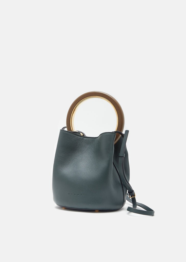 【送料&関税込】Marni Logo Embroidered Bucket Bag NWT NEW Marni Leather Dark Green Pannier Crossbody Bucket