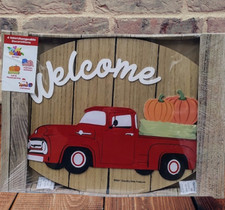 Interchangeable Seasonal Red Truck Welcome Sign for Front Door Porch Decor