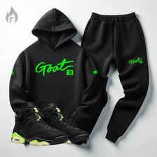 Black Hoodie Joggers Goat 23 Sweatsuit To Match Air Jordan 6 Electric Men's New