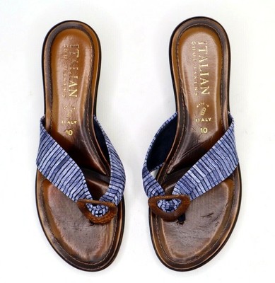 Italian Shoemakers Wood Wedge Blue Thong Sandals size 10 fit like a 9.5 | eBay