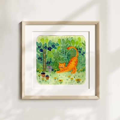Katzendruck Aquarell Illustration Kunst Zeichnung süß lustiges Geschenk Farben Mausbeere