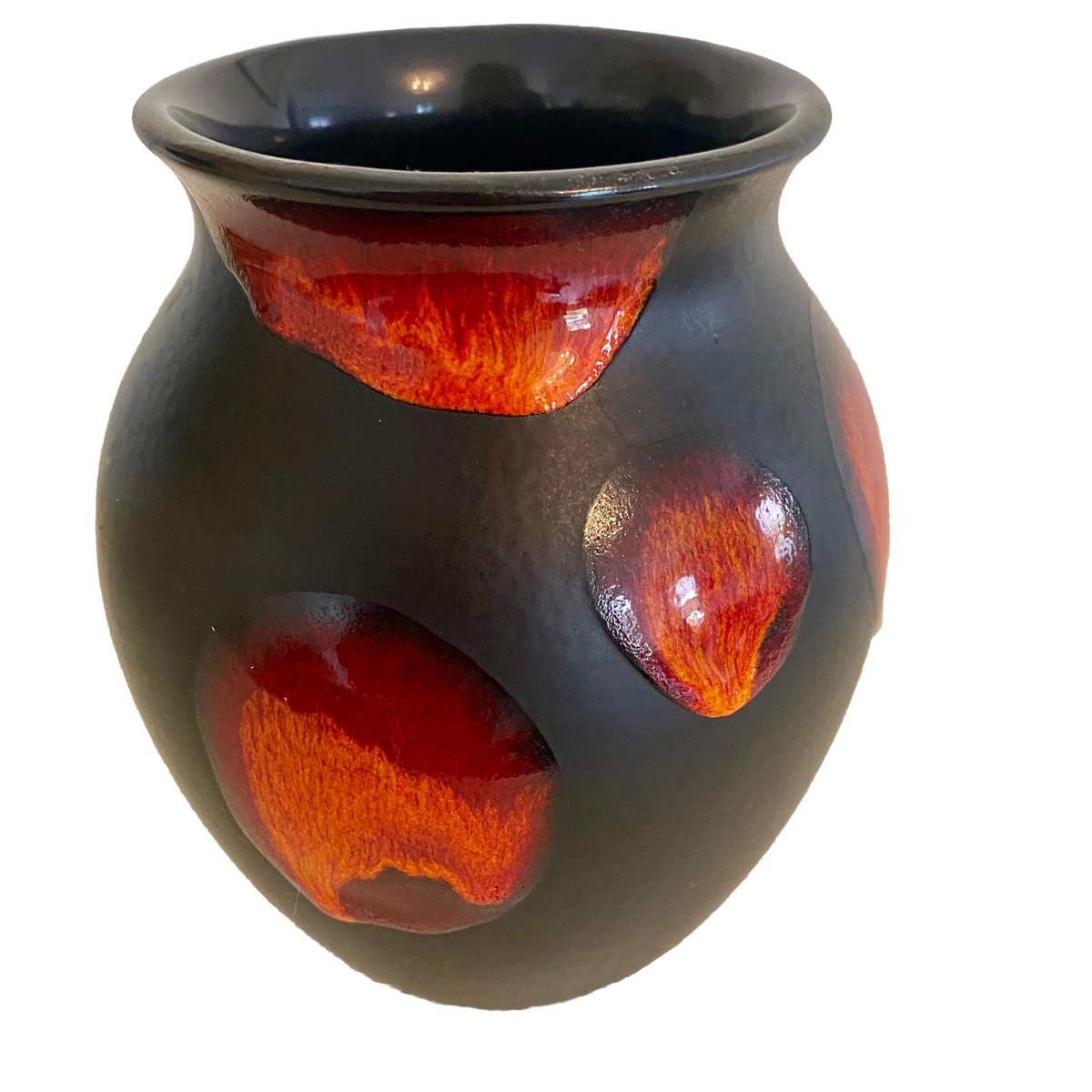 Poole Pottery 蓋付き器 赤・オレンジ Vtg Poole Pottery Vase Lava Galaxy Glaze Orange Red & Black