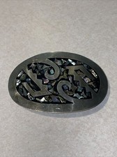 Vintage Alpaca Silver Abalone BEAUTIFUL Belt Buckle Made In Mexico.