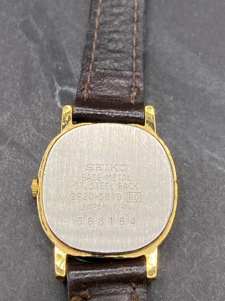 VTG Seiko Quartz Watch 2P20-5610 Women Gold Tone Square Dial
