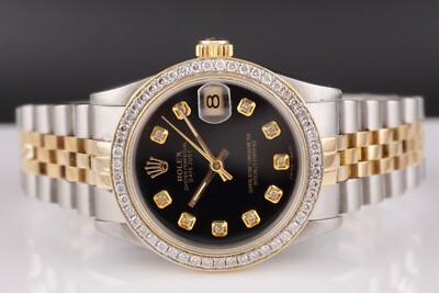 Rolex Ladies Datejust 31mm 18k Yellow Gold/Steel ICED 1.25ct Diamonds Black Dial