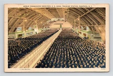 World Communion Exercises US Naval Training Station Sampson NY Linen Postcard