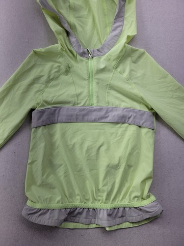 Ivivva Girl 6 Neon Yellow 1/4 Zip Pullover Athletic Hoodie Gray Ruffle Pocket LS - Picture 2 of 10