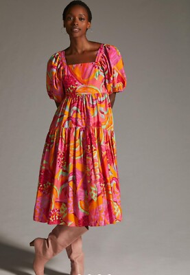 open lace back dress Farm Rio Blush Pink Palm Tree Eyelet Midi Dress  SPACE by Leslie Beard