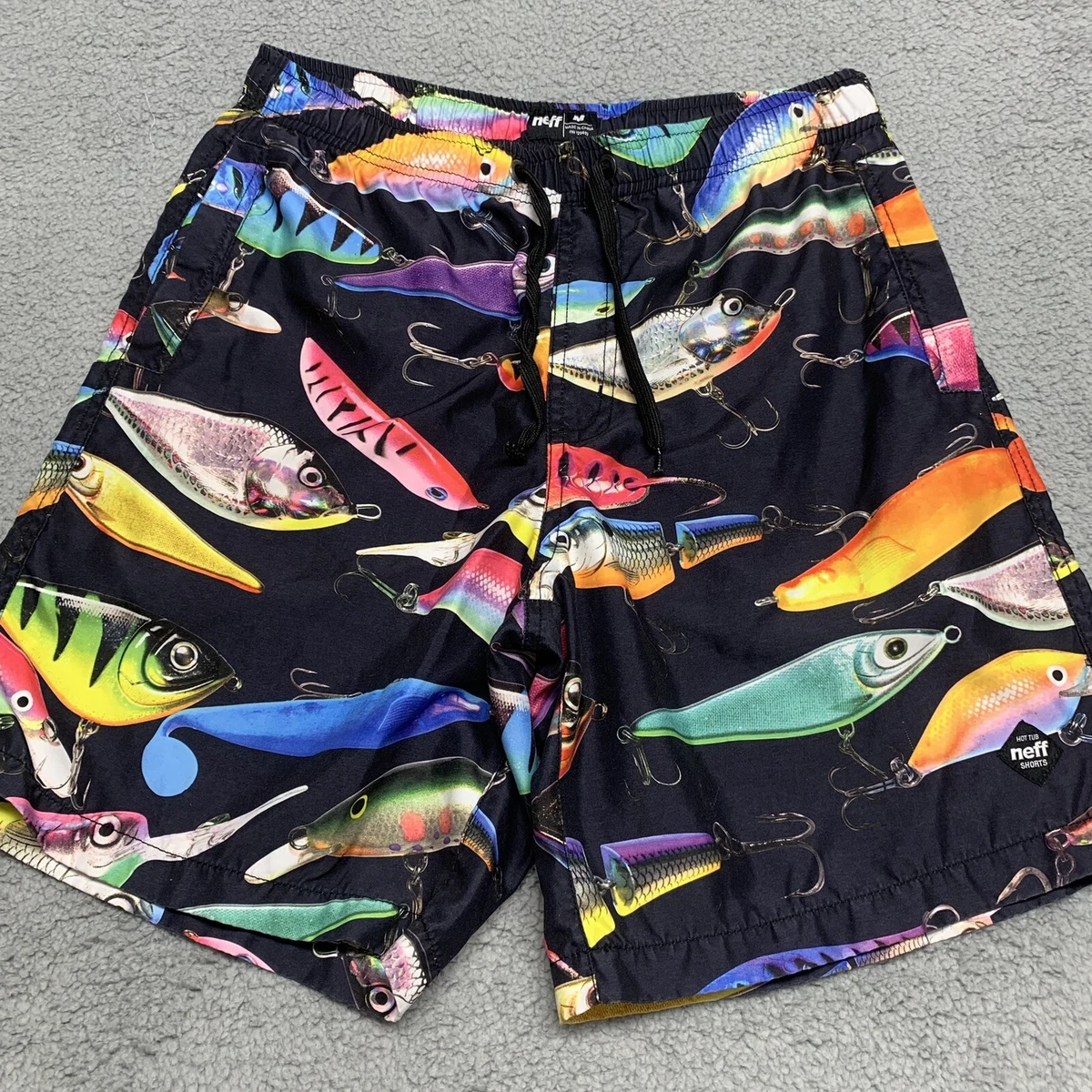 Neff Men's Board Shorts Medium Fishes Swim Trunks Fishing 31in