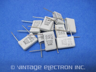 (10) EVOX MMK Radial Metallized Polyester Film Box Capacitors: 0.33uF 10% 100V