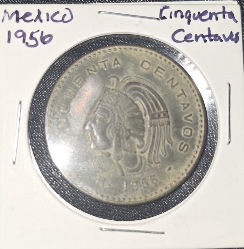 1956 MEXICO CINQUENTA 50 CENTAVOS BRONZE COIN CIRCULATED FINE CONDITION