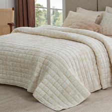 Oversized Luxury Velvet King Quilt Set - Soft Cream Comforter  2 Shams