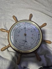 SHIPS WHEEL BAROMETER - VINTAGE DUAL SCALE BAROMETER by Shortland Untested 