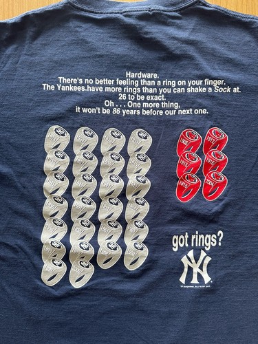 VTG Y2K New York YANKEES Got RIngs? Blue T Shirt Size L Lee Sports Baseball Tee - Picture 5 of 6