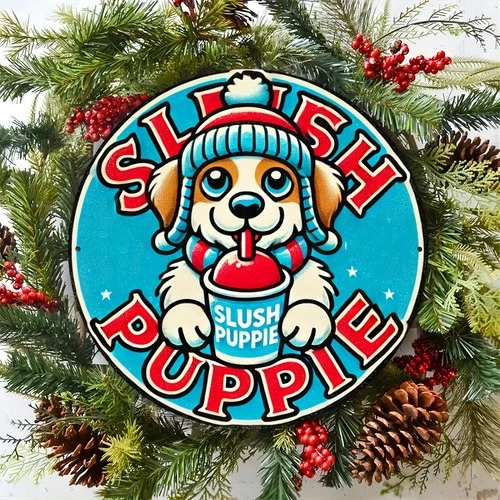 1pc "Slush Puppie" Vintage Metal Wall Art,Tin Metal Signs 8x8 inches Round Alumi