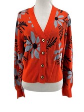 CAbi 6240 Women's Orange Floral Button Front Bloom Cardigan Size Small