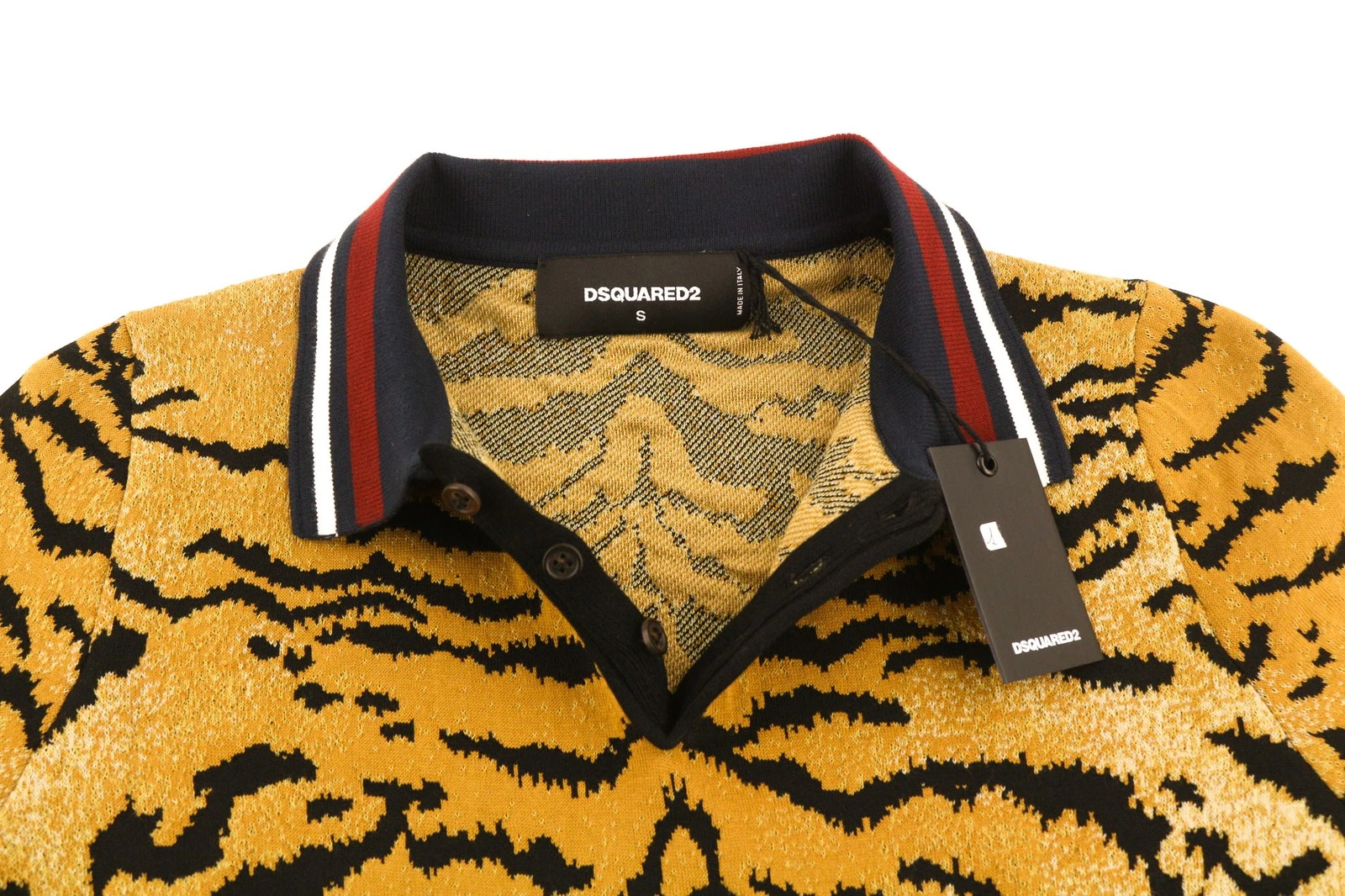 DSQUARED2 Vestito Donna S Giallo Marrone Stampa Animalier Manica Corta Collo Mini