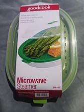 GoodCook BPA-Free Plastic Microwave Vegetable and Fish Steamer~New~Green & White