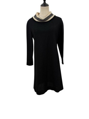 Vtg 60s Stacy Ames Black Shift Dress Knit Cowl Neck Mod Gogo 34 waist