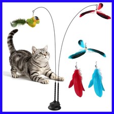 Interactive Suction Cup Cat Teaser Wand, Cat Toy with Simulated Bird  Spinni...
