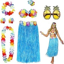 PHOGARY 8 Pack Hula Skirt Costume Kit for Hawaii Luau Party
