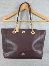 Coach Turnlock Gold Chain Hardware Pebble Leather Shoulder Bag Maroon Logo Tag