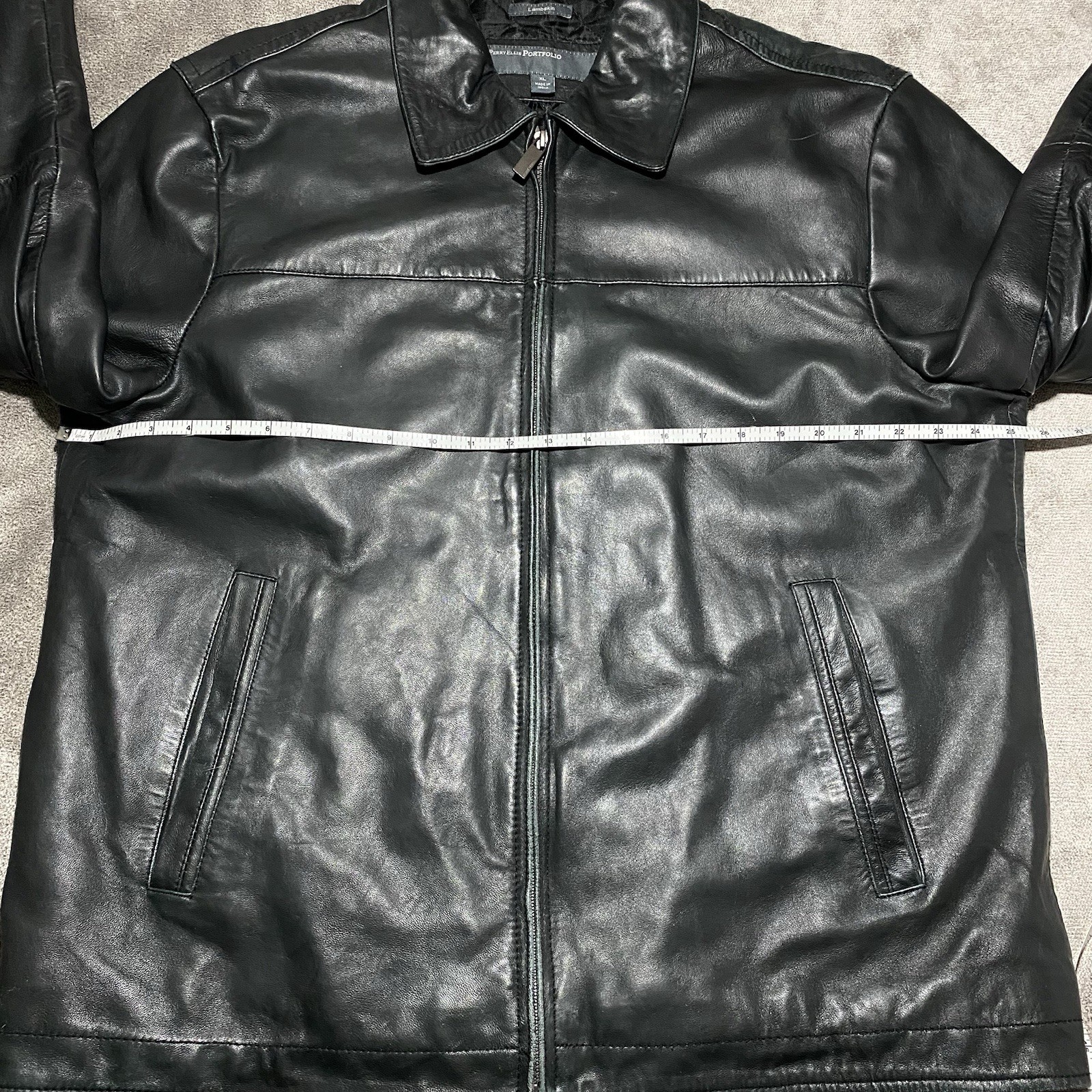 Vintage Perry Ellis Portfolio Lambskin Leather Jacket Men’s XL Black Quilted