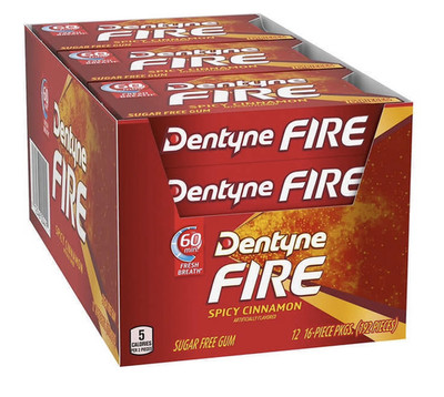   Dentyne Fire Spicy Cinnamon Gum 12 Pack (192 Pieces) Sugar Free Bulk Case