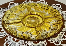 Heisey Fred Harvey 10.5” Amber Cut to Clear Flat Panel Hall Bowl Tray