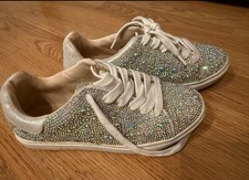 Kids size 1 - Betsey Johnson Rhinestone Lace-Up Athletic Sneakers Silver White
