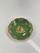 Vintage Limoges France Green  Gold Decorative Plate Rococo Romantic Scene