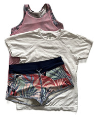 ATHLETA GIRL Pink Tank Top  White T Shirt 8-10 Swim Shorts 12 Girls  LOT OF 3 