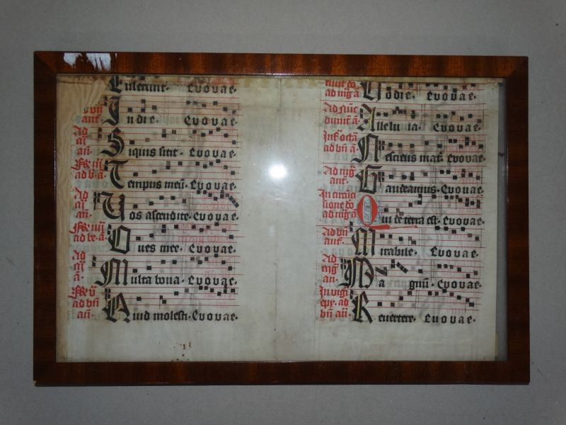 Double page d’antiphonaire, chant grégorien, XVIe-XVIIe