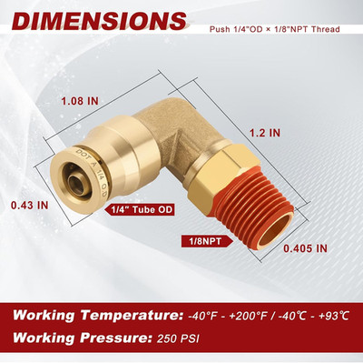 1/4'' Quick Push to Connect Fittings Brass 90 Degree Union Swivel Elbow Joint ...