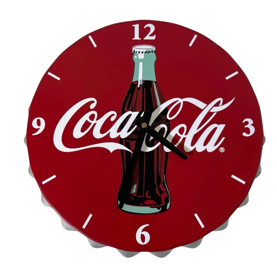 Coca-Cola Bottle Cap Wall Clock Red Round 12” Retro Kitchen Diner Decor Quartz - Image 2 of 4