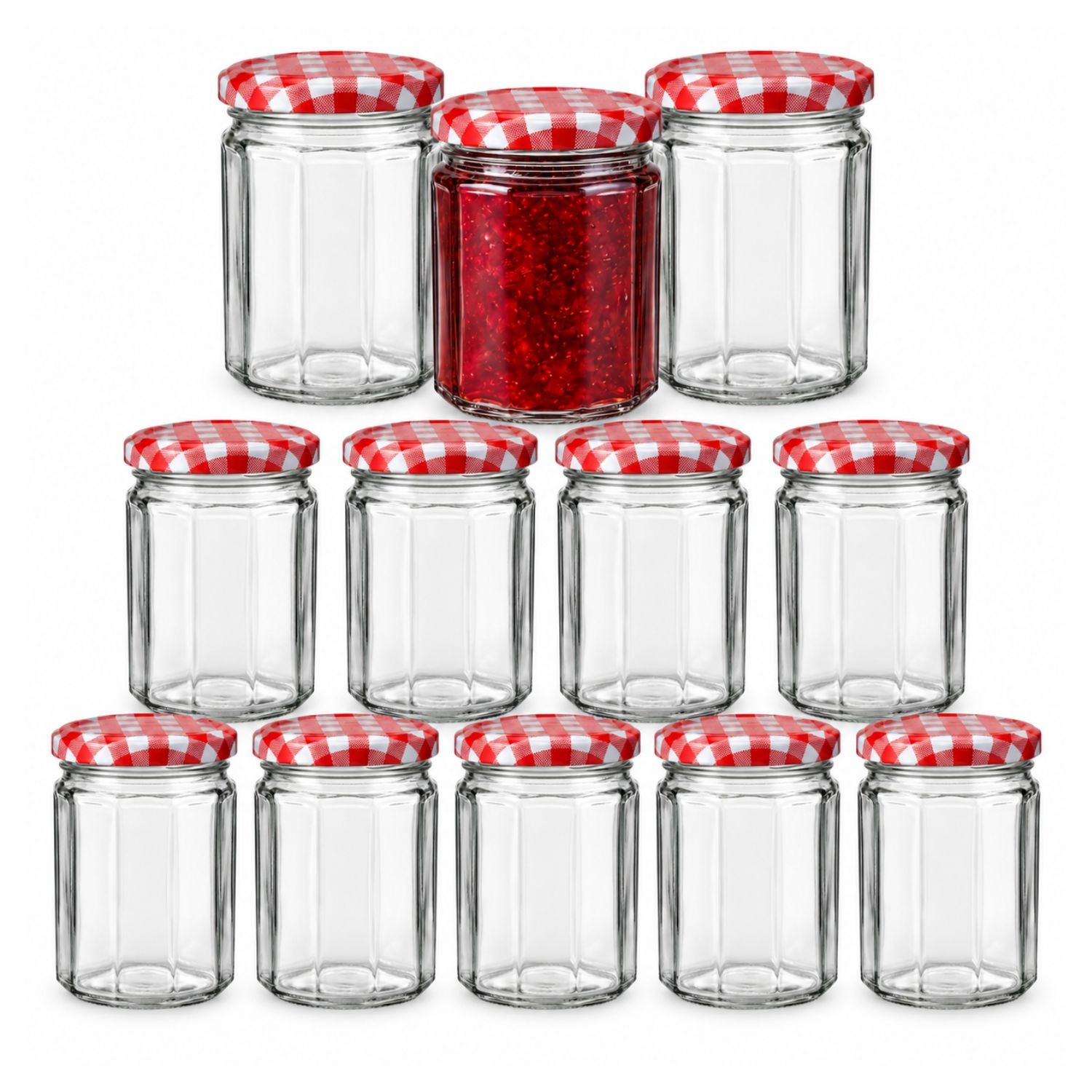 Storage Glass Jam Jars Set of 24 Airtight Twist Off Gingham Lid 470ml Preserve