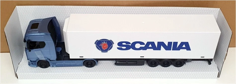 Burago 1/43 Scale 18-31468 - Scania Hauler Truck With Trailer - Met Blue/White - Image 4 of 4