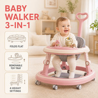 Foldable 3-in-1 Baby Walker with Adjustable Height Snack Tray Dinner Seat Music